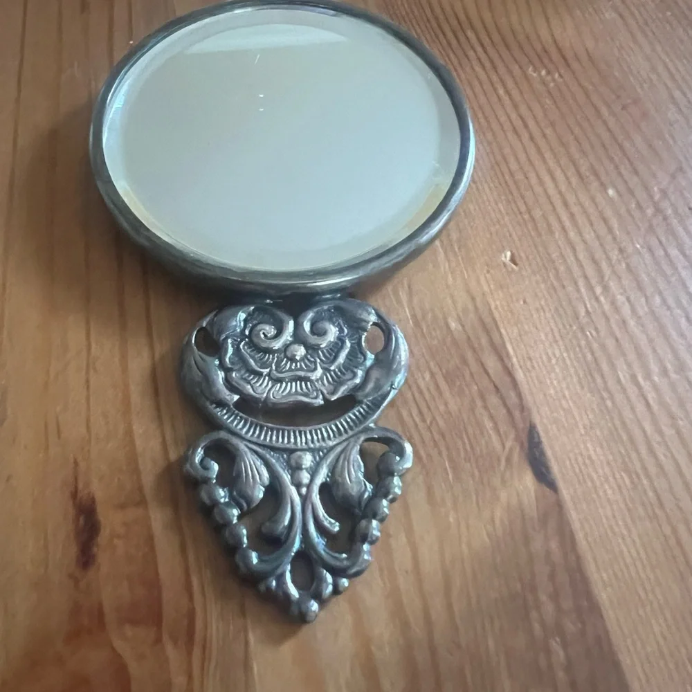 Vintage Hans Jensen Denmark Silver plate Hand Purse Mirror Beveled 4”